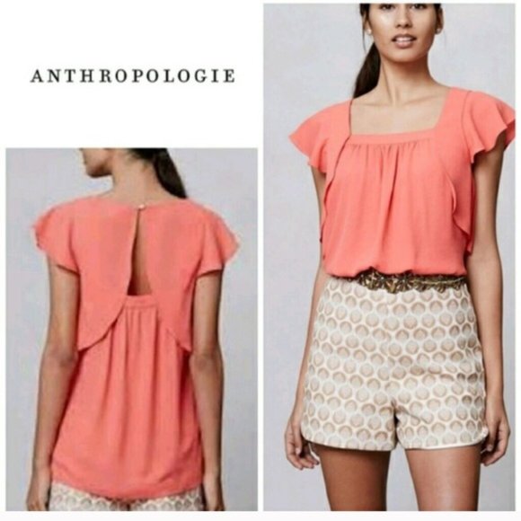 EUC Anthropologie | Meadow Rue Open Back Flutter Short Sleeve Blouse - Picture 1 of 12